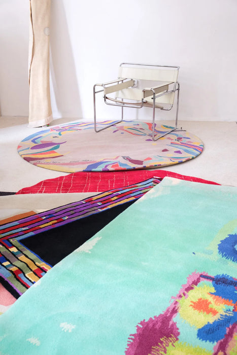 Handtufted Vintage Red Circular Rug by Tisca 1980's - Artibus365