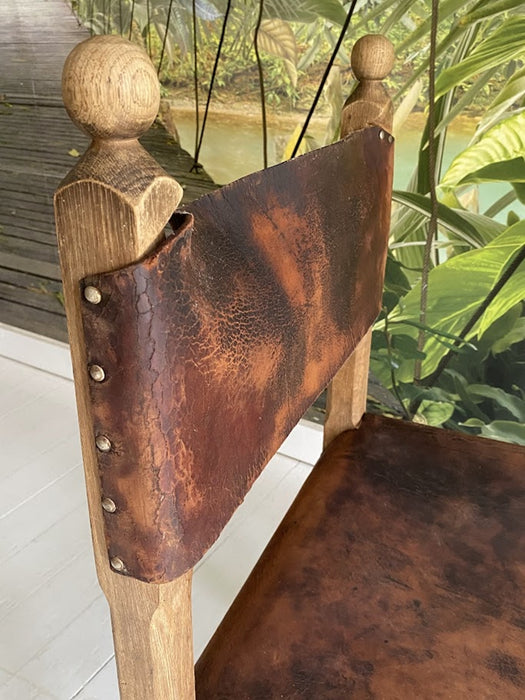 Hungarian Artisanal Oak and Leather Chair