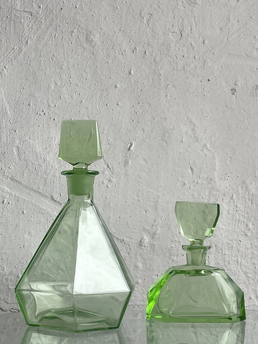 Green Glass Art Deco Liquor decanter set