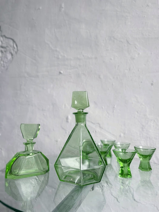 Green Glass Art Deco Liquor decanter set