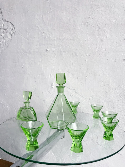 Green Glass Art Deco Liquor decanter set