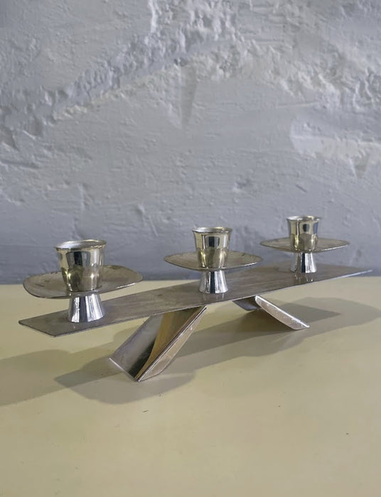 Silver-Plated Modernist Triple Candle Holder 1960s