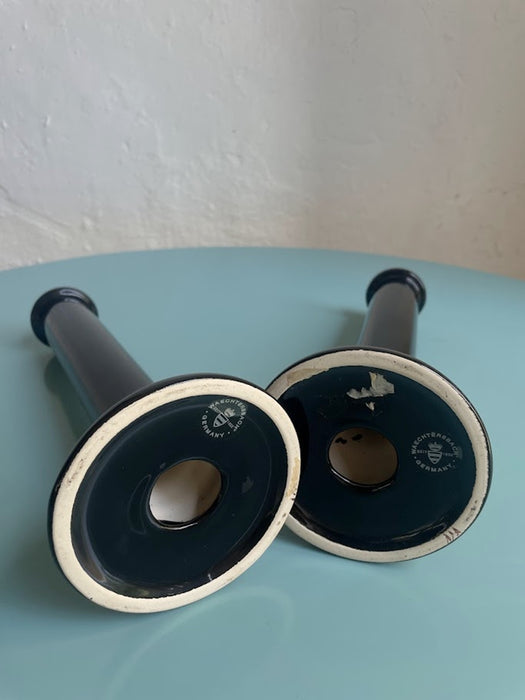 Pair of Postmodern Black Ceramic Candle Holders by Waechtersbach, 1980s