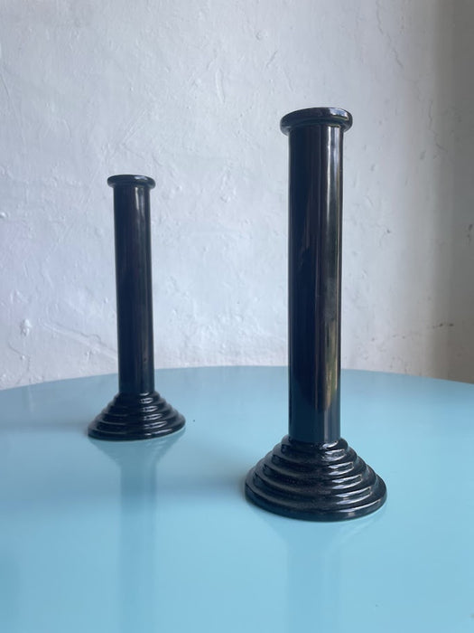 Pair of Postmodern Black Ceramic Candle Holders by Waechtersbach, 1980s