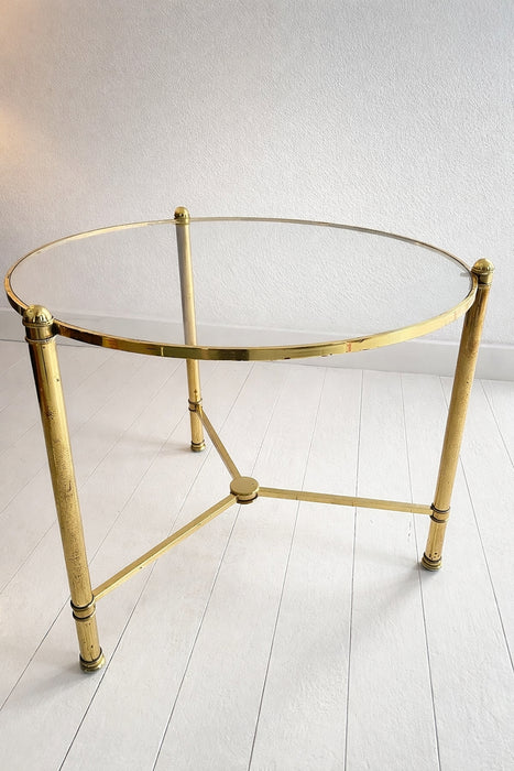 French Brass and Glass Round Cocktail Table in the Style of Maison Baguès