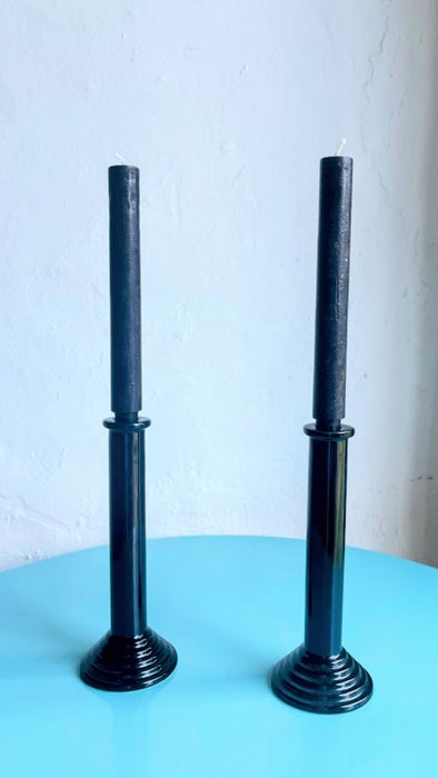 Pair of Postmodern Black Ceramic Candle Holders by Waechtersbach, 1980s