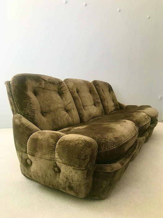 Vintage Moss Green Velvet Modular sofa set attributed to Michel Cadestin