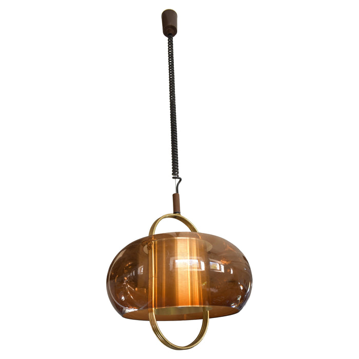 Brass and Smoked Glass Pendant Lamp by Temde Germany 1970s