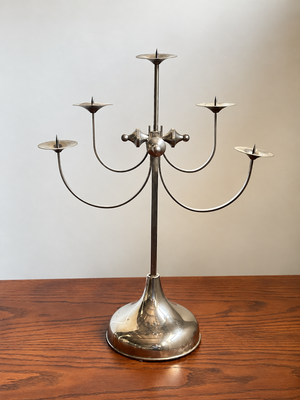 Sculptural Five-Arm Metal Candelabra, Attila Demcsik, Hungary, circa 1980