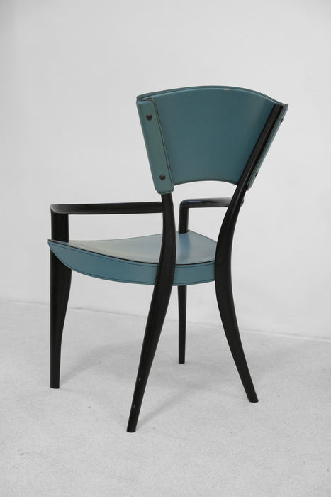 Mancini & G. Dorell blue leather 'Karina & Karina-Tu' chairs with armrest by Sawaya & Moroni, Italy