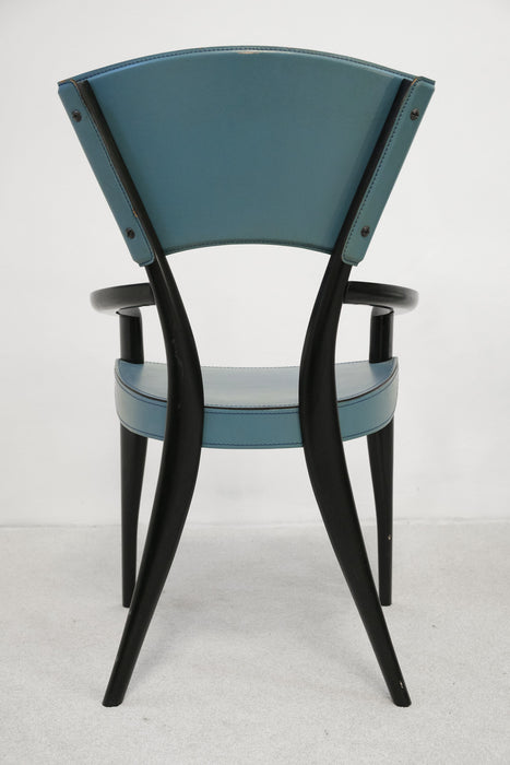 Mancini & G. Dorell blue leather 'Karina & Karina-Tu' chairs with armrest by Sawaya & Moroni, Italy