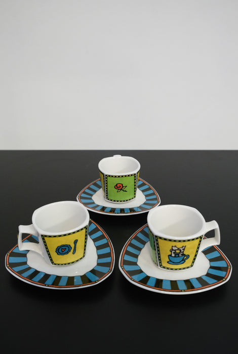 Set of 4 cups and plates by Kitty Kahane's Flash Love Story for Rosenthal