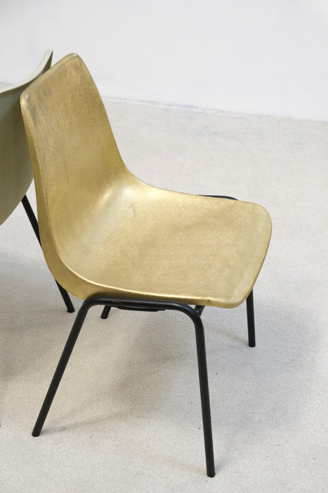 Vintage golden molded stacking chair from Hiller, Germany