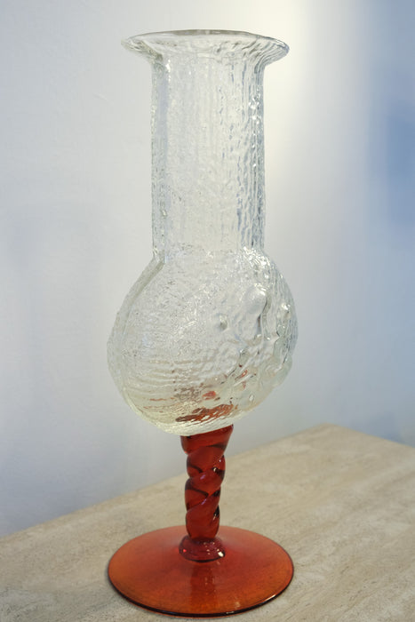 Wayne Husted for Stelvia Glass Vase with Raised Flower Design 1970's