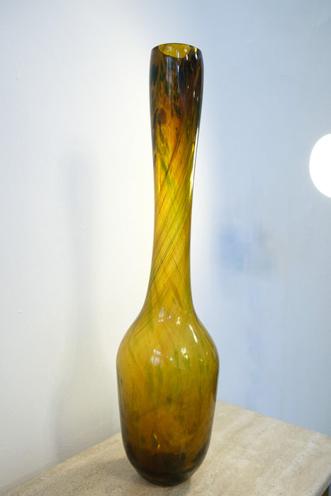 Large amber glass vase from Buczkó György Hungarian Glass Artist