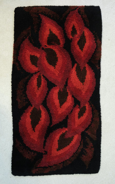Rich & Vibrant Vintage Wool Danish Modern Rya Rug - Red and Black