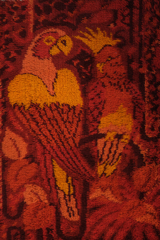Rich & Vibrant Vintage Wool Danish Modern Rya Rug - Parrot