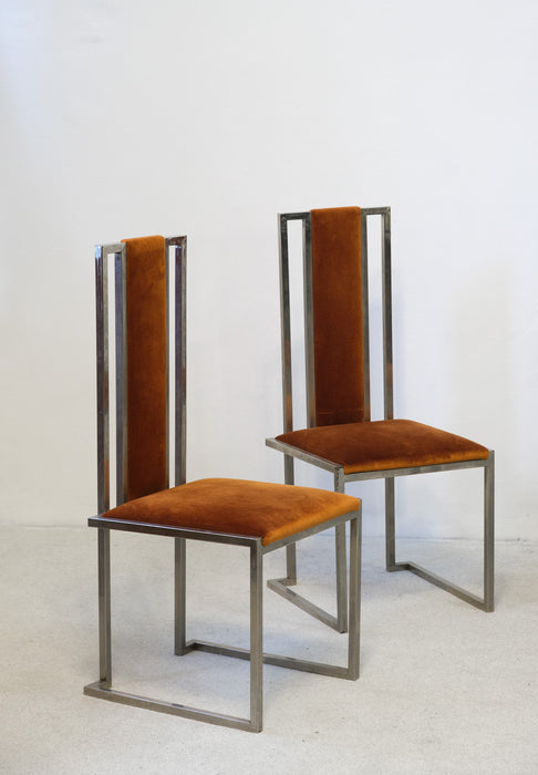 Modern Chrome Chairs with Velvet Upholstery