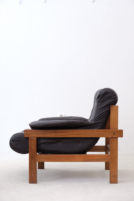 Vintage leather and hard-wood Armchair from Ipoly Design Furniture Manufacturer, Hungary