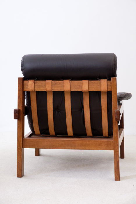 Vintage leather and hard-wood Armchair from Ipoly Design Furniture Manufacturer, Hungary