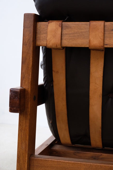 Vintage leather and hard-wood Armchair from Ipoly Design Furniture Manufacturer, Hungary