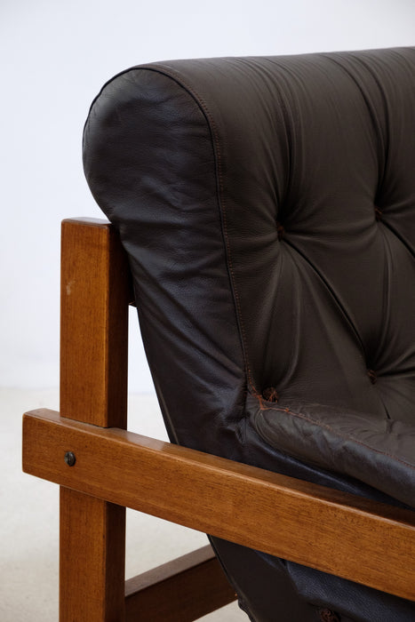 Vintage leather and hard-wood Armchair from Ipoly Design Furniture Manufacturer, Hungary