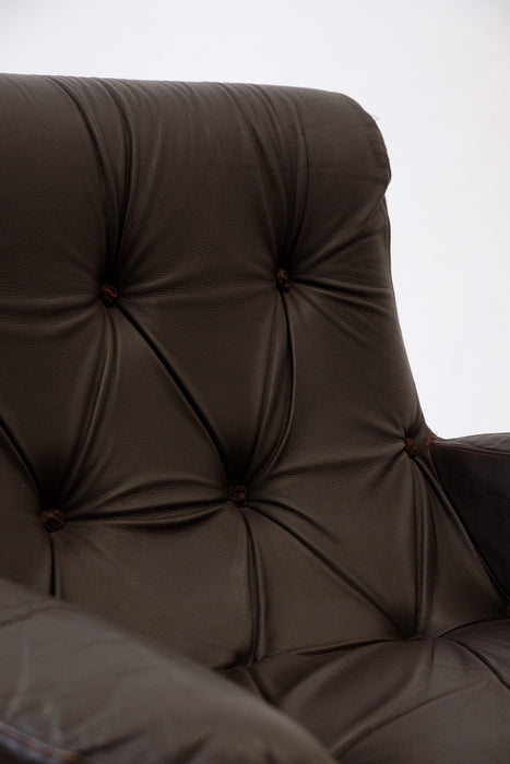 Vintage leather and hard-wood Armchair from Ipoly Design Furniture Manufacturer, Hungary