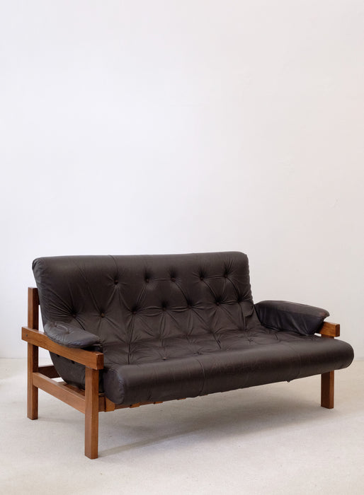 Vintage leather and hard-wood Sofa from Ipoly Design Furniture Manufacturer, Hungary