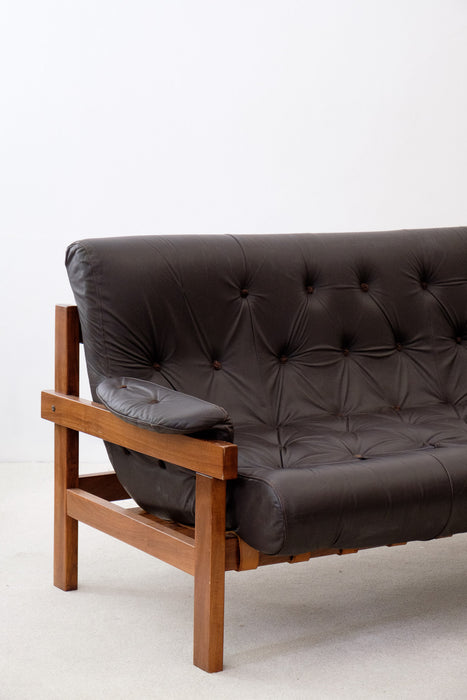 Vintage leather and hard-wood Sofa from Ipoly Design Furniture Manufacturer, Hungary