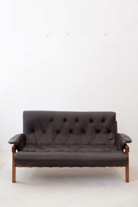 Vintage leather and hard-wood Sofa from Ipoly Design Furniture Manufacturer, Hungary