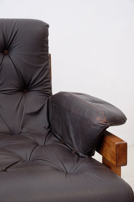 Vintage leather and hard-wood Sofa from Ipoly Design Furniture Manufacturer, Hungary