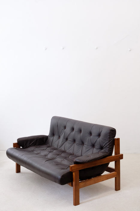 Vintage leather and hard-wood Sofa from Ipoly Design Furniture Manufacturer, Hungary