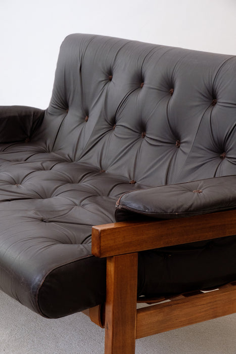 Vintage leather and hard-wood Sofa from Ipoly Design Furniture Manufacturer, Hungary