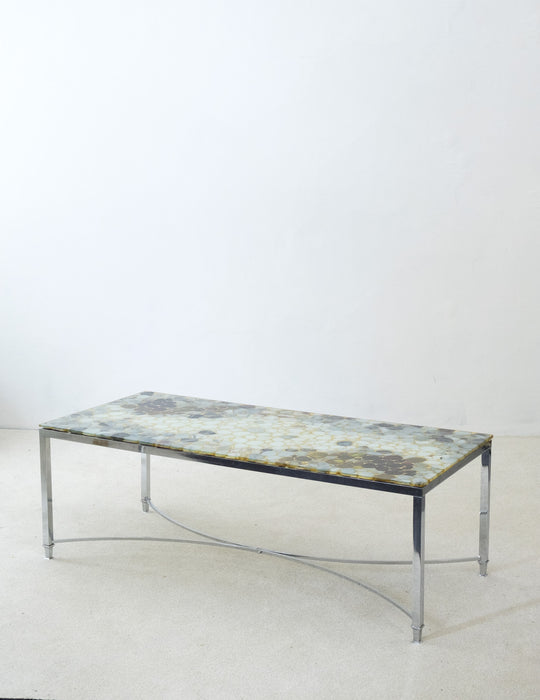 Metallic Resin Table with Embedded Stones from Sweden