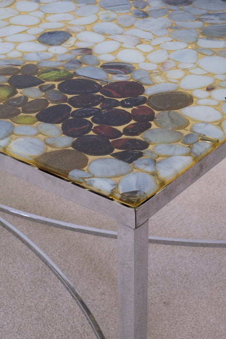 Vintage Metallic Resin Table with Embedded Stones from Sweden