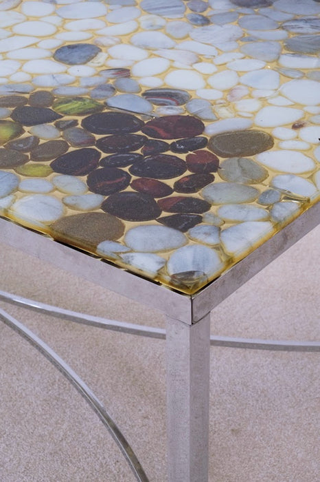 Metallic Resin Table with Embedded Stones from Sweden