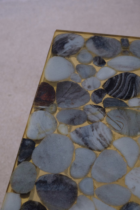 Vintage Metallic Resin Table with Embedded Stones from Sweden