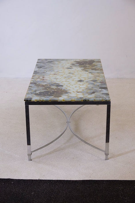 Metallic Resin Table with Embedded Stones from Sweden