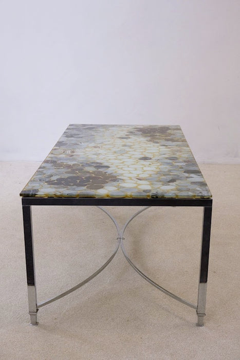 Metallic Resin Table with Embedded Stones from Sweden