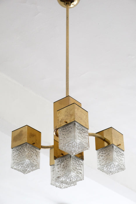 Charming Cubic Mid-century Chandelier with Murano Glass by Gaetano Scholari, 1960