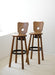 Set of 3 Brutalist  stained oak, brass, metal Bar Stools from France, 1960s