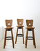 Set of 3 Brutalist  stained oak, brass, metal Bar Stools from France, 1960s