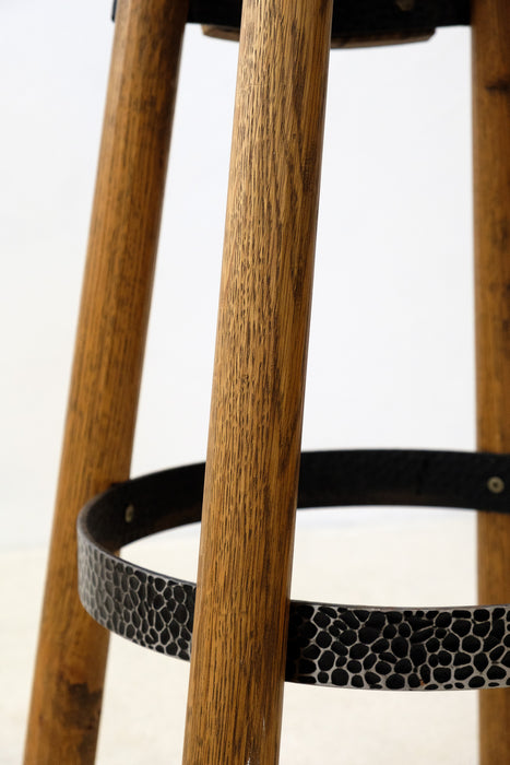 Set of 3 Brutalist  stained oak, brass, metal Bar Stools from France, 1960s