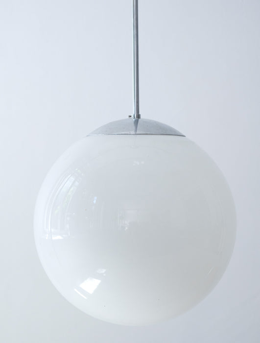 Pendant Chrome and Opaque Opal Bauhaus Glass Lamp by TechnoLumen