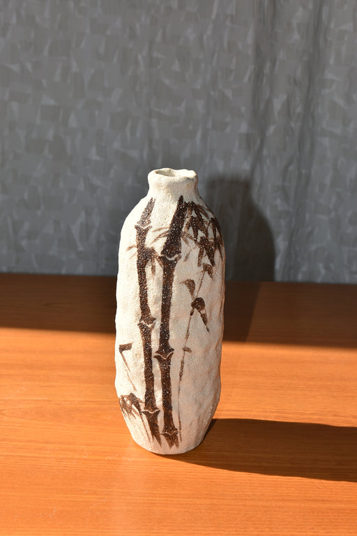 Japanese Studio Pottery Vase with Bamboo Decoration 