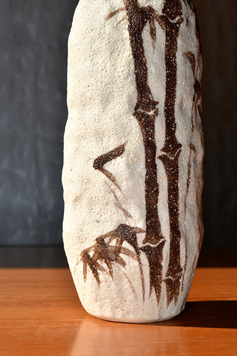 Japanese Studio Pottery Vase with Bamboo Decoration 