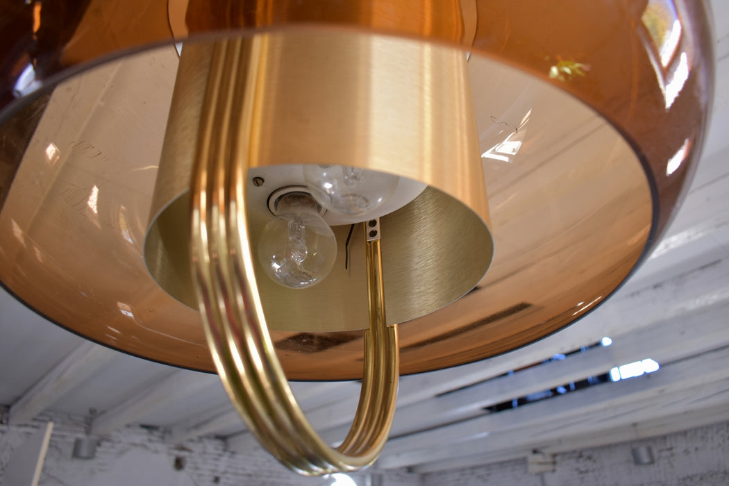 Brass and Smoked Glass Pendant Lamp by Temde Germany 1970s