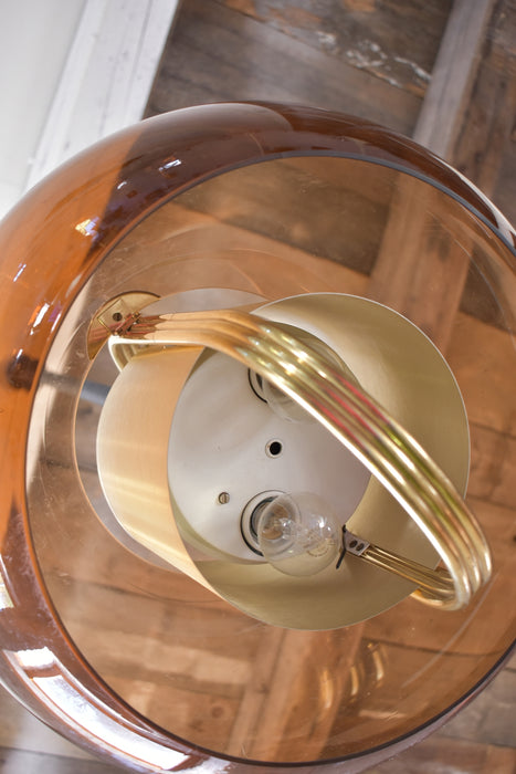 Brass and Smoked Glass Pendant Lamp by Temde Germany 1970s