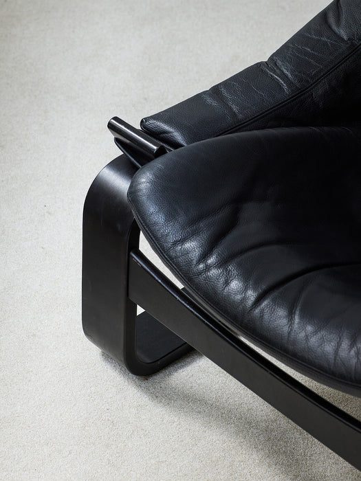 Vintage Scandinavian 'Kroken' Lounge Chair in Black Leather by Ake Fribytter for Nelo Mobel from the 1970s