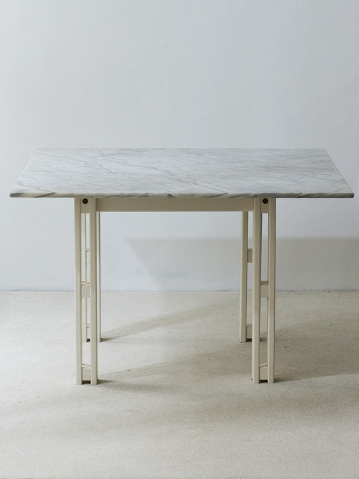 Carrara Marble and Oak Square Dining Table in style of Jean Maneval
